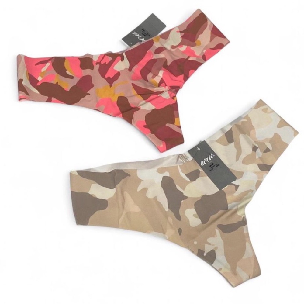 Aerie XS Thong Set 2 Pink & Tan Camo NWT Stretch Bikini Panties